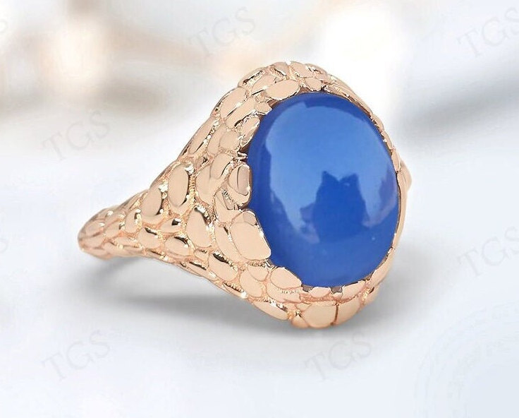 Blue Chalcedony Gemstone Ring For Women Unique Blue Chalcedony Gothic Style Ring Vintage Chalcedony Texture Ring 925 Silver Handmade Ring