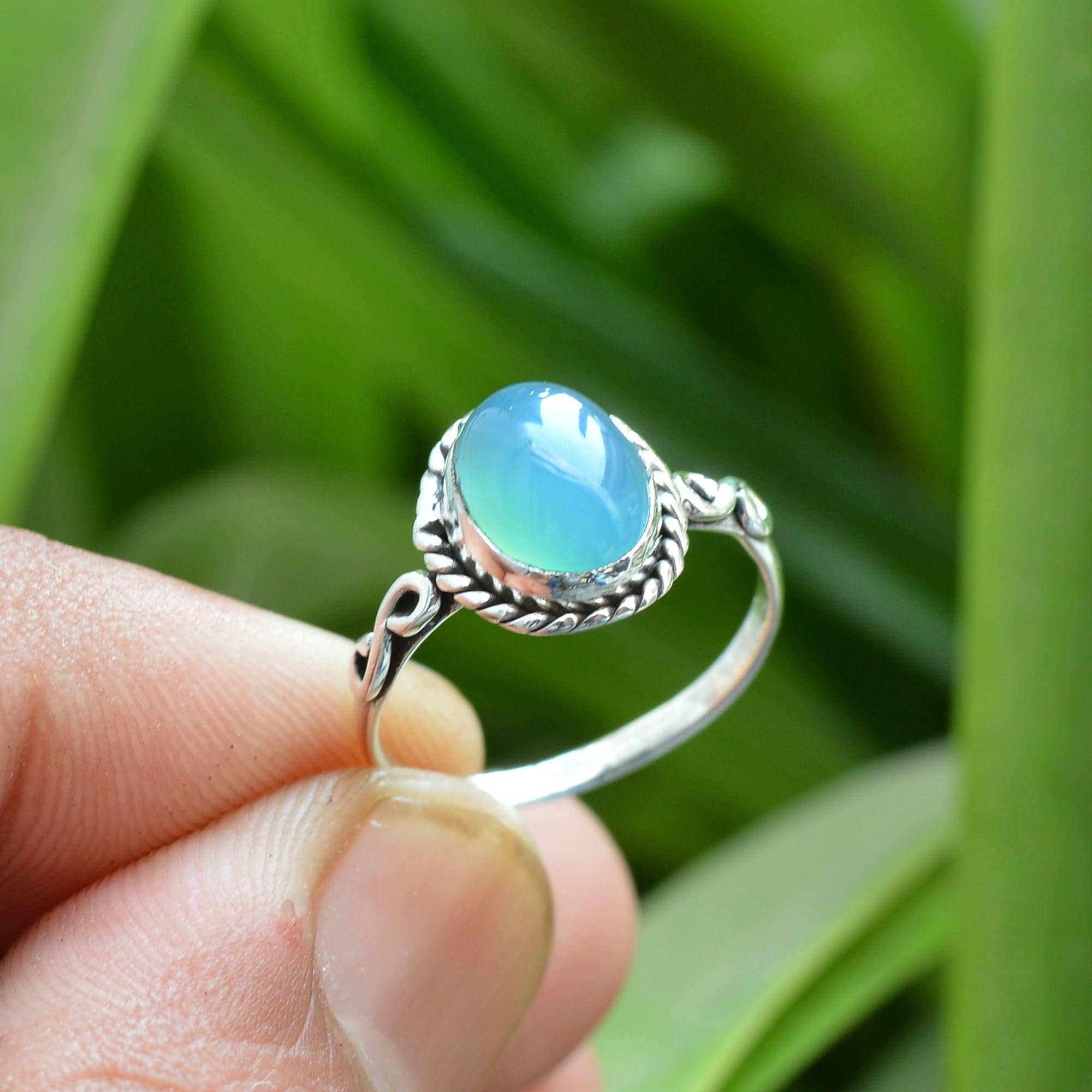 Handmade Blue Chalcedony Ring: 925 Sterling Silver Gemstone Ring