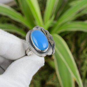 Blue Chalcedony Ring: Handmade 925 Sterling Silver Adjustable Band