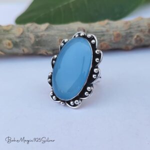Handmade Blue Chalcedony Sterling Silver Ring: Boho Gemstone Promise Ring