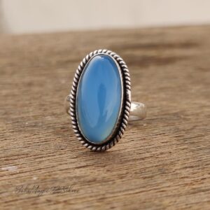 Blue Chalcedony Ring: Handmade Sterling Silver Boho Band