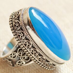 Handmade Blue Chalcedony Ring: Sterling Silver Boho Jewelry