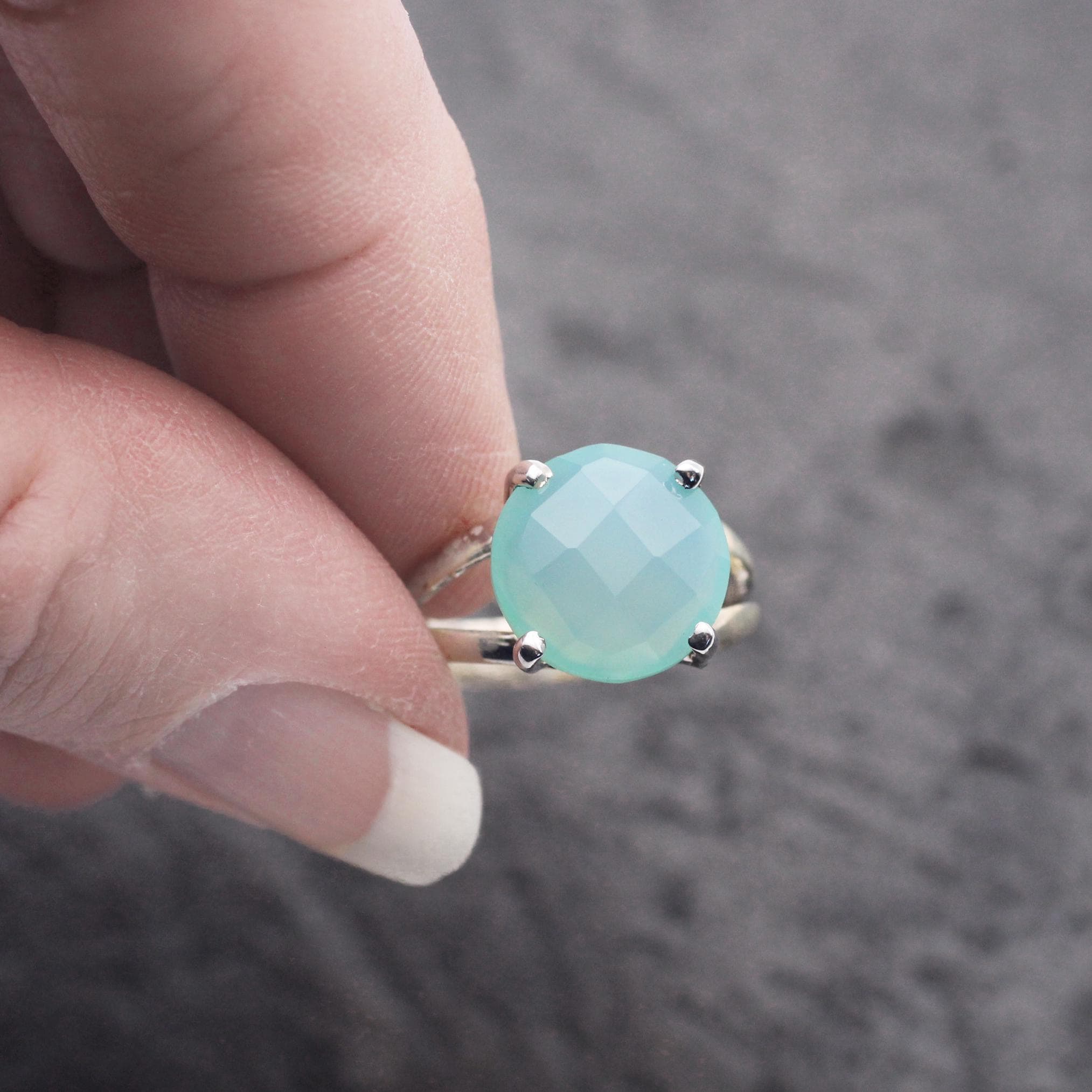 Ice Blue - Faceted Blue Chalcedony Sterling Silver Ring Size 7