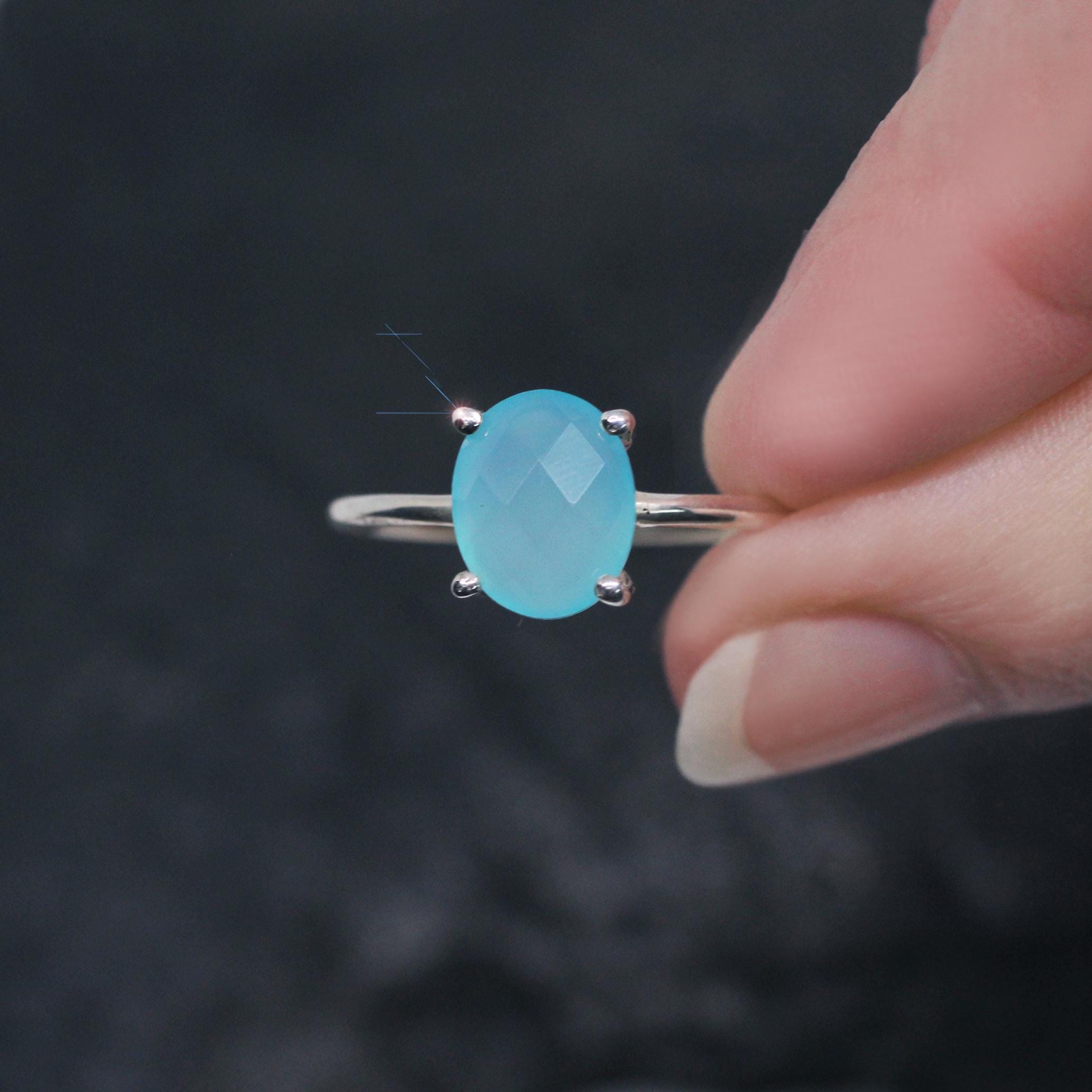 Ice Blue - Blue Chalcedony Sterling Silver Ring Size 9