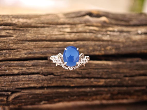 Blue Chalcedony Leaf Engagement Ring For Women 925 Sterling Silver Blue Gemstone Leaf Ring Art Deco Chalcedony Wedding Ring Gift For Women