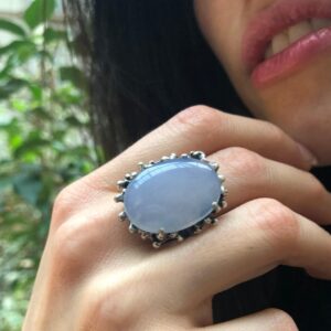 Chalcedony Ring, Natural Blue Chalcedony, Statement Ring, Vintage Ring, Lilac Ring, Rough Ring Design,large Oval Ring, Solid Silver Ring