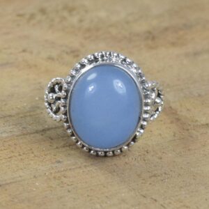 Blue Chalcedony Ring: Oval Gemstone, 925 Sterling Silver, Handmade, Us Size 5