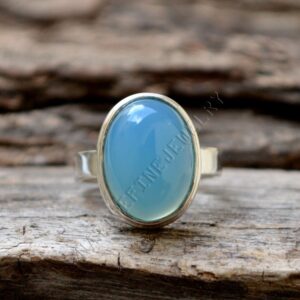 Oval Blue Chalcedony Ring: Handmade 925 Sterling Silver Jewelry
