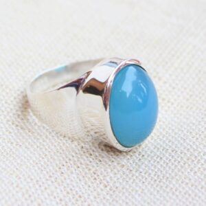 Oval Blue Chalcedony Sterling Silver Ring, Unisex Jewelry