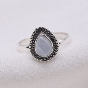 Blue Chalcedony Pear Ring: Handmade 925 Sterling Silver