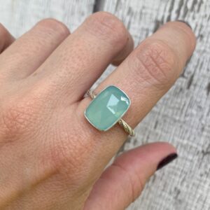 Rectangle Faceted Cushion Cut Aqua Blue Chalcedony Boho Ring Sterling Silver Statement Ring W Twisted Band | Blue Stone Ring | Boho | Edgy Rectangle Faceted Cushion Cut Aqua Blue Chalcedony Boho Ring Sterling Silver Statement Ring W Twisted Band | Blue Stone Ring | Boho | Edgy