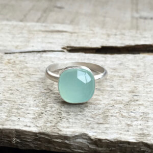 Romantic Cushion Cut Aqua Ocean Blue Chalcedony Boho Ring In Sterling Silver | Chalcedony Ring | Geometric Ring | Faceted Chalcedony Ring