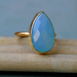 Rose Cut Blue Chalcedony Ring: Sterling Silver, 14k Gold Fill Statement Ring