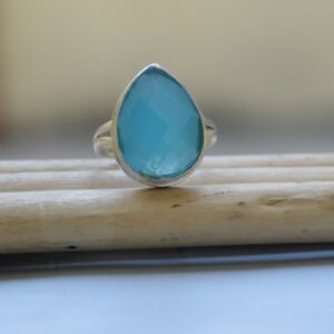 Rose Cut Blue Chalcedony Ring: Sterling Silver Artisan Statement Ring