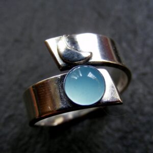 Silver Crescent Moon Ring with Blue Chalcedony Wraparound moon ring