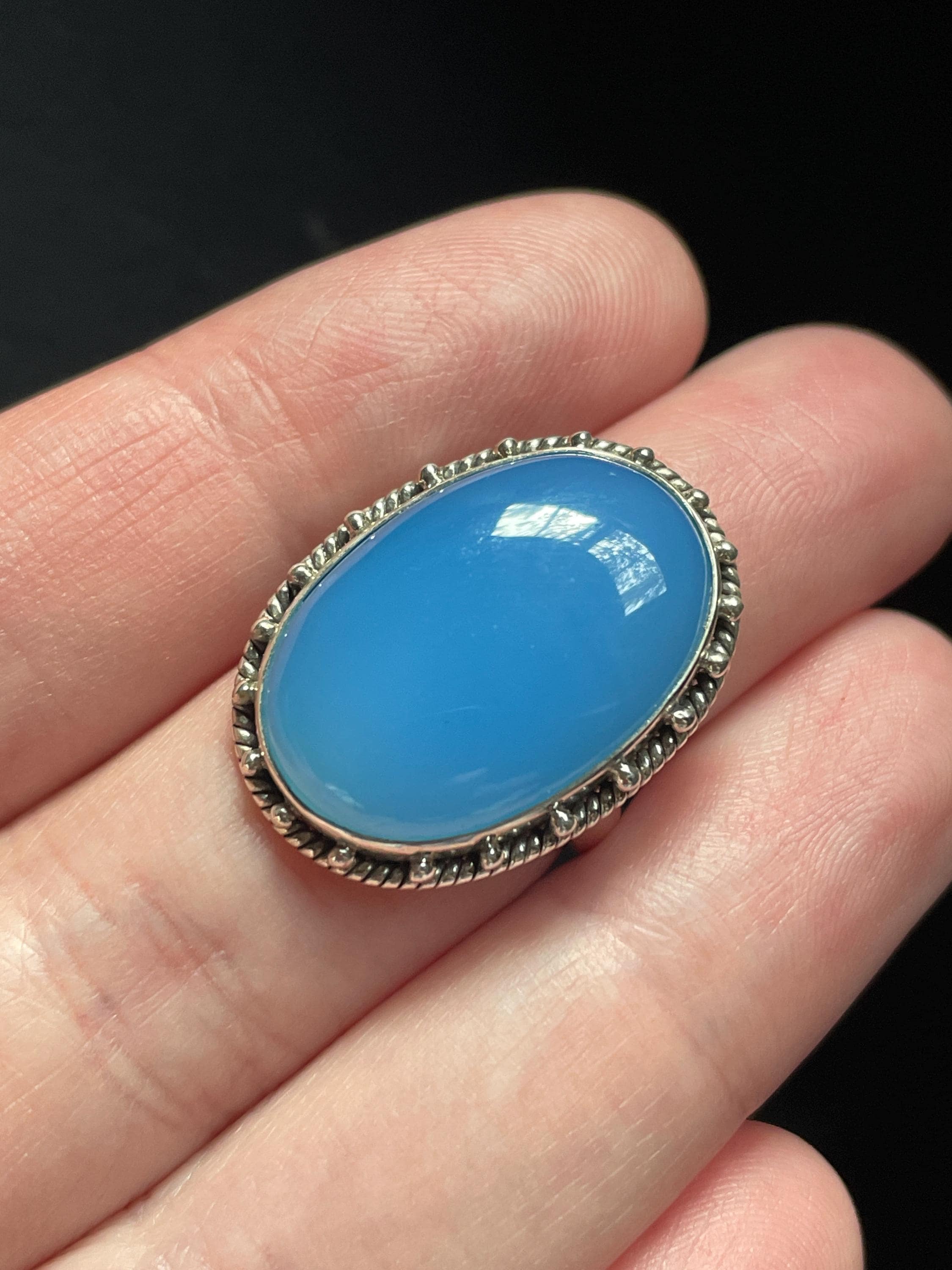 Blue Chalcedony Ring, Size 6 Usa, Handmade With Solid Sterling Silver, Cornflower Blue Gemstone, Beautiful Perfect Gift!