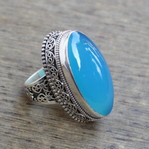 Blue Chalcedony Statement Ring, Sterling Silver Handmade Jewelry