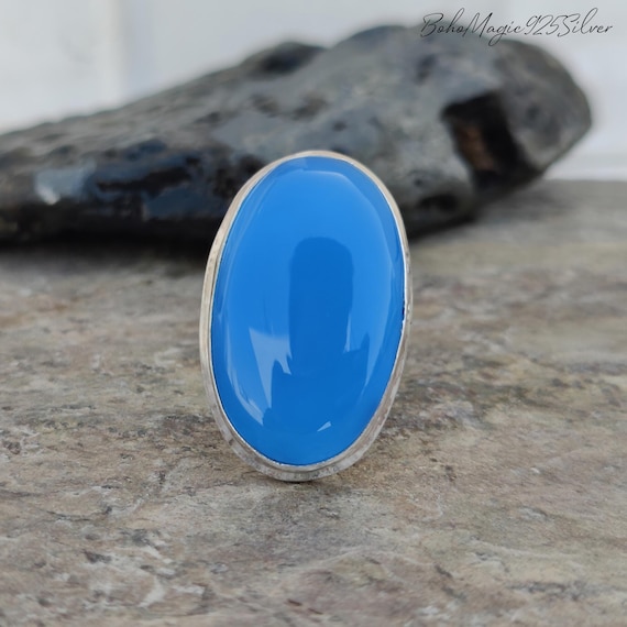 Blue Chalcedony Sterling Silver Ring: Handmade Gemstone Jewelry