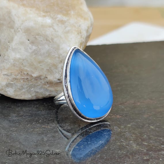 Blue Chalcedony Sterling Silver Ring: Handmade Women's Jewelry