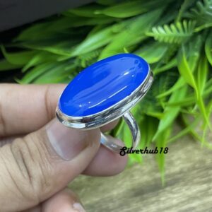 Blue Chalcedony Sterling Silver Ring: Handmade Statement Wedding Jewelry