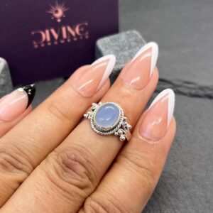 Blue Chalcedony Sterling Silver Ring: Handmade Oval Gemstone Jewelry