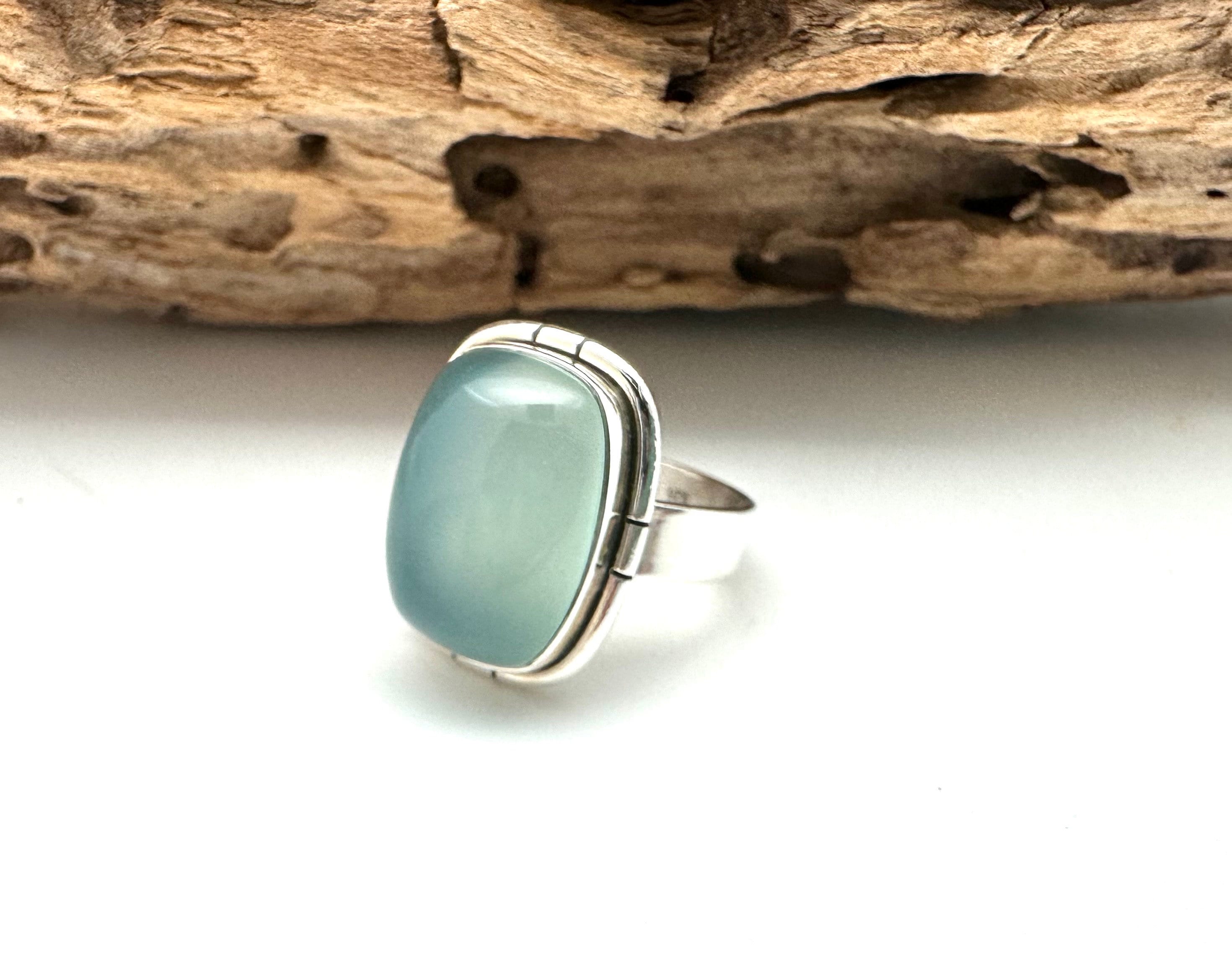 Blue Chalcedony Sterling Silver Ring, Size 6/8, Collector Grade