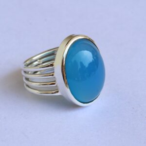 Blue Chalcedony Sterling Silver Ring, Oval Gemstone
