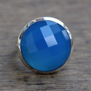Blue Chalcedony Sterling Silver Ring: Handmade Boho Statement Jewelry