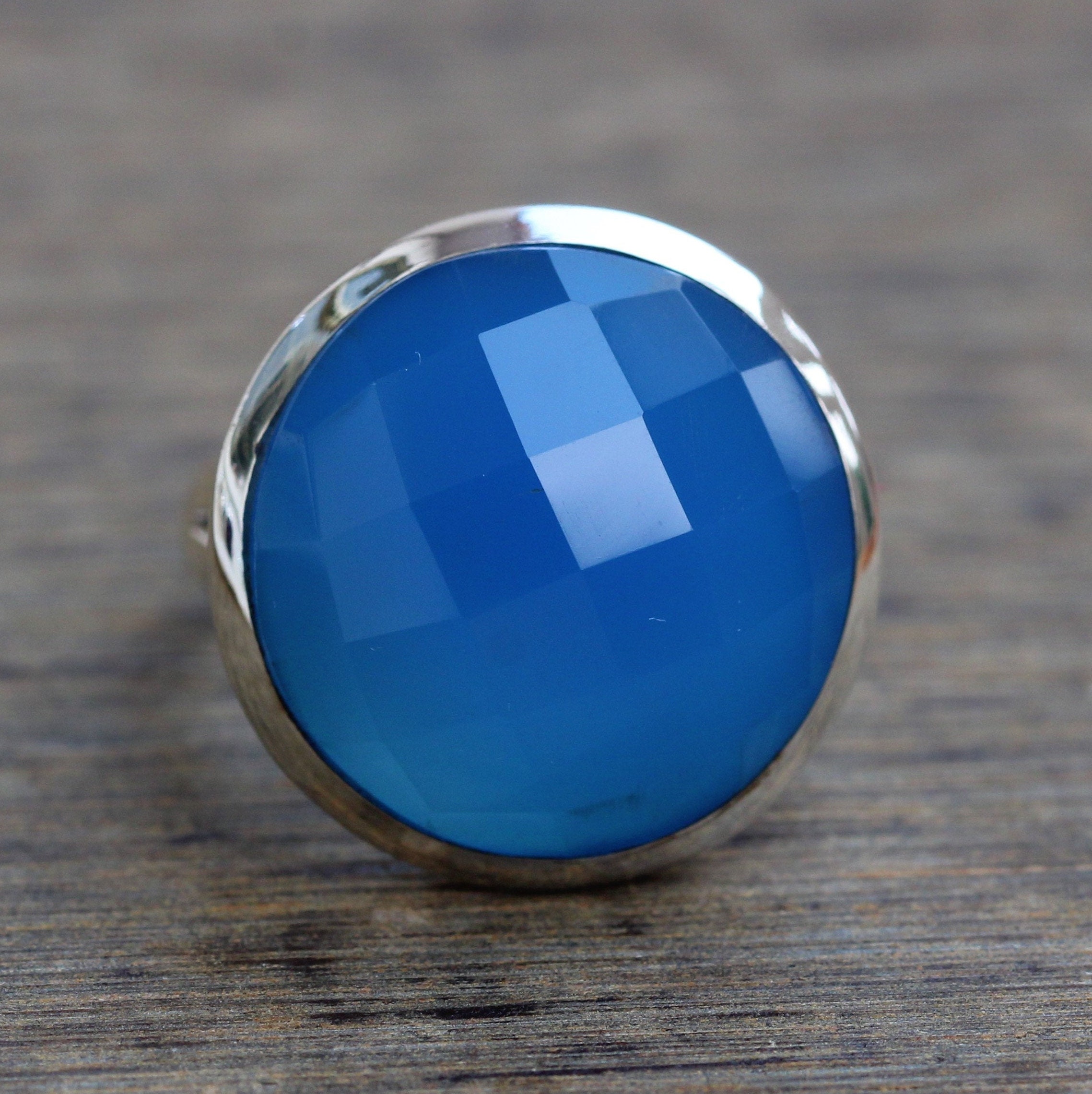 Blue Chalcedony Sterling Silver Ring: Handmade Boho Statement Jewelry