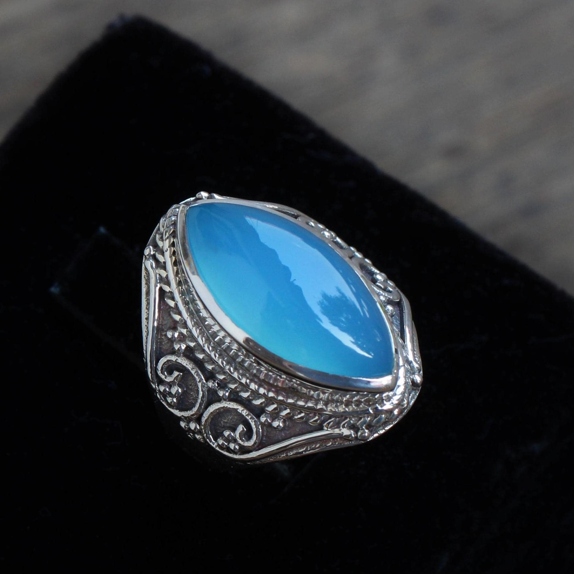 Blue Chalcedony Ring, Sterling Silver Handmade Jewelry, Gift For Her, Designer Rings, Anniversary Gift, Blue Stone Rings, Anniversary Gifts