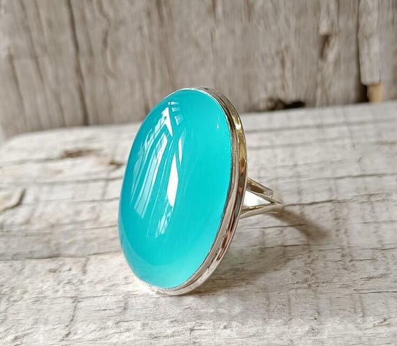 Blue Chalcedony Sterling Silver Ring: Adjustable Gemstone Jewelry