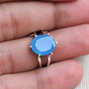 Blue Chalcedony Unisex Rings, Sterling Silver Rings, Midi Ring, Silver Rings, Promise Ring, Boho Ring, Dainty Ring, Gift For Her, Stack Ring