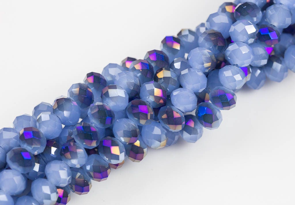 10mm Crystal Rondelle -1 Or 5 Or 10 Strands-blue Chalcedony Purple