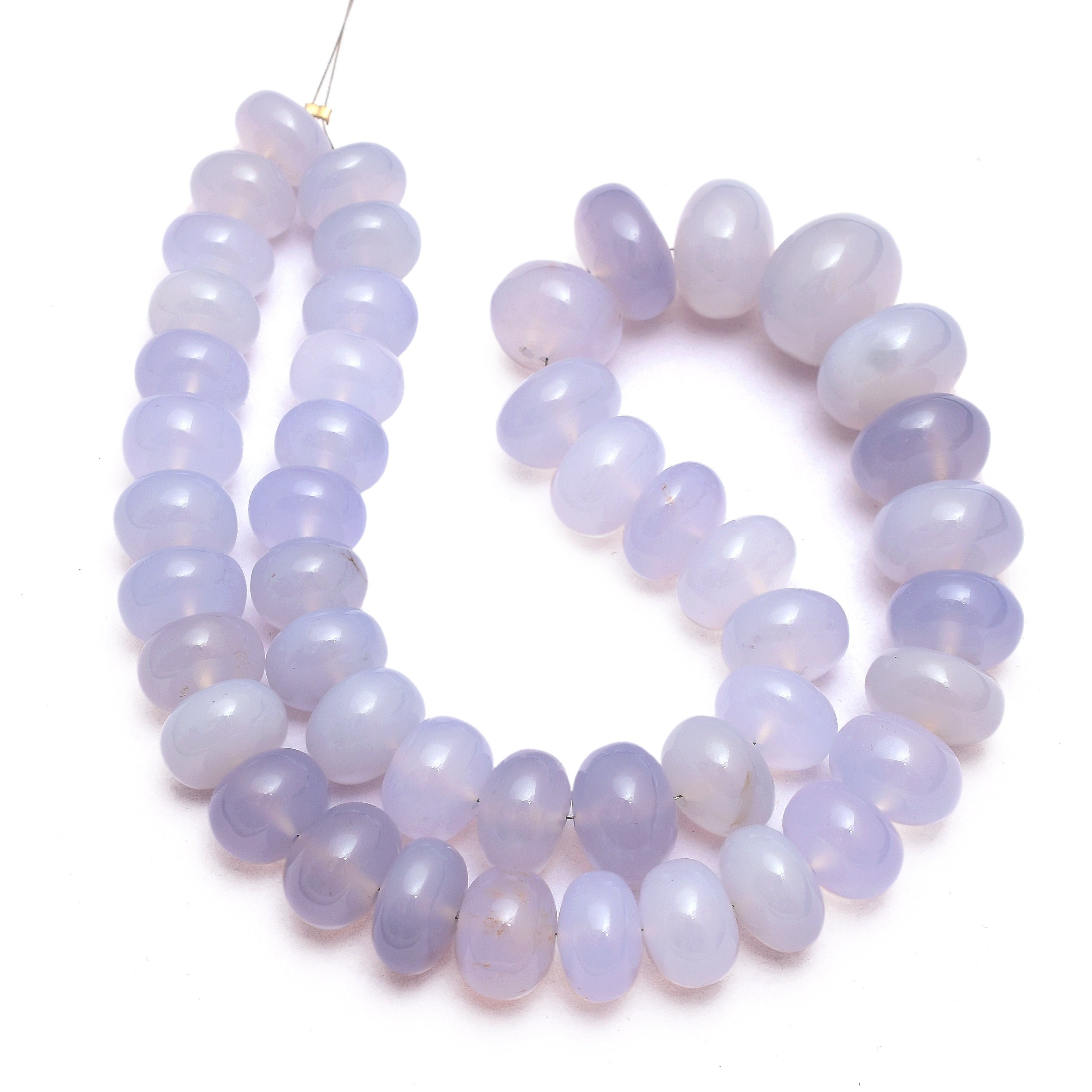 11mm-15mm Natural Blue Chalcedony Smooth Rondelle Beads, 15inch Strand, Aaa+ Chalcedony Semi Precious Gemstone Beads For Jewelry Making