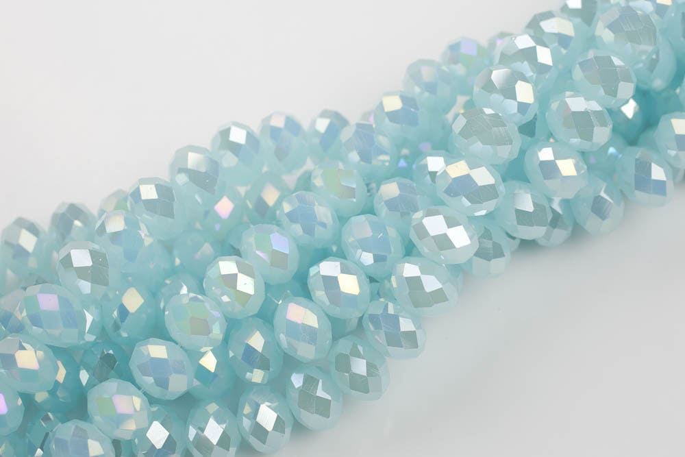 12mm Crystal Rondelle -2 Or 5 Or 10 Strands- Light Blue Chalcedony