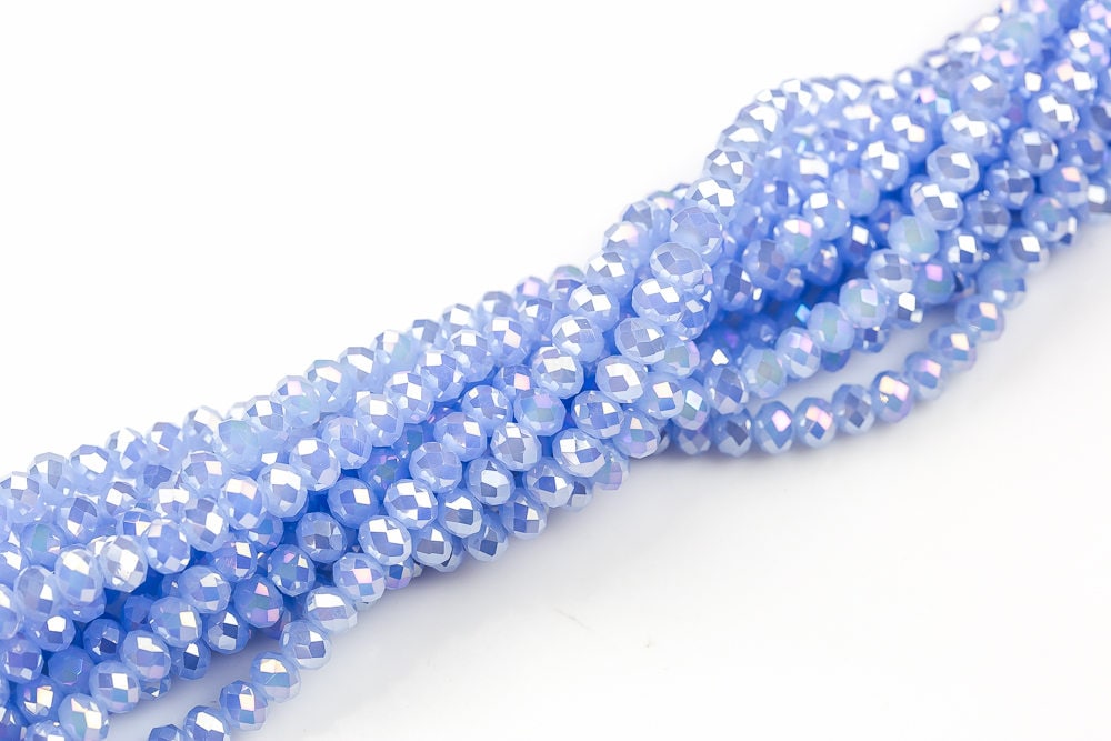 6mm Or 8mm Crystal Rondelle -2 Or 5 Or 10 Strands- Blue Chalcedony Ab