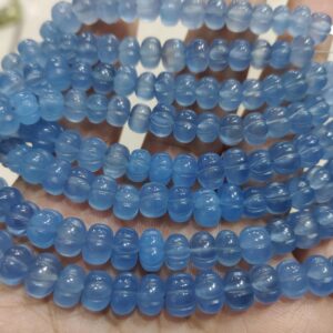 8 Inch strand, Blue Chalcedony Smooth Carved Melon Shape Rondelles, Size. 7-8mm