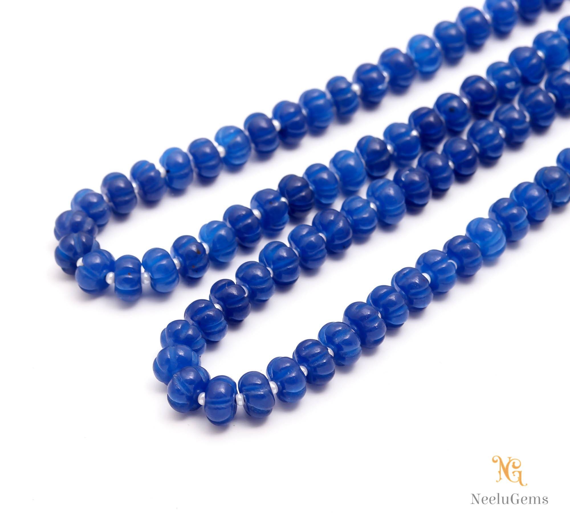 Aaa+ Blue Chalcedony Carving Rondelle Beads,8 Mm Hand Curved Chalcedony Watermelon Beads,16" Chalcedony Pumpkin Beads For Handmade Jewelry