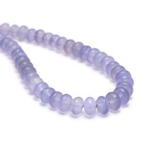 AAA+ Natural Namibian Blue Chalcedony 5mm-7mm Smooth Rondelle Beads, 14inch Strand, AAA+ Lavender Chalcedony Semi Precious Gemstone Beads