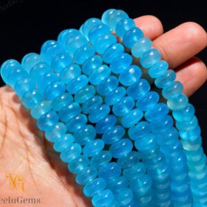 Aaa+ Blue Chalcedony Smooth Rondelle Beads,10-11 Mm Natural Chalcedony Indian Cut Beads,8" Loose Gemstone Beads For Handmade Jewelry