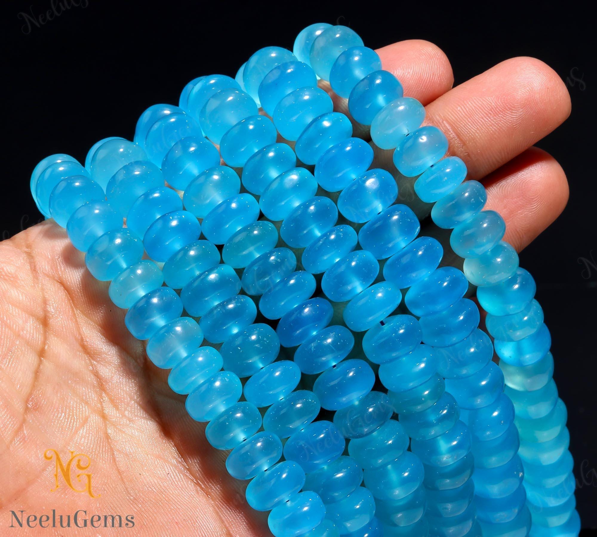 Aaa+ Blue Chalcedony Smooth Rondelle Beads,10-11 Mm Natural Chalcedony Indian Cut Beads,8" Loose Gemstone Beads For Handmade Jewelry