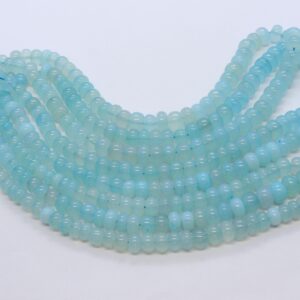 Natural Aqua Blue Chalcedony Smooth Rondelle Shape beads, 7-10 MM Chalcedony Rondelle Gemstone Beads, 16 " Aqua Chalcedony Smooth Beads