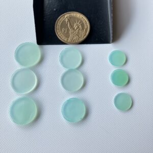 3 Pieces 12mm/16mm/18mm Natural Blue Chalcedony Round Coin Shaped Loose Gemstones Cabochon, Smooth Aqua Chalcedony Coin Stones, BB62