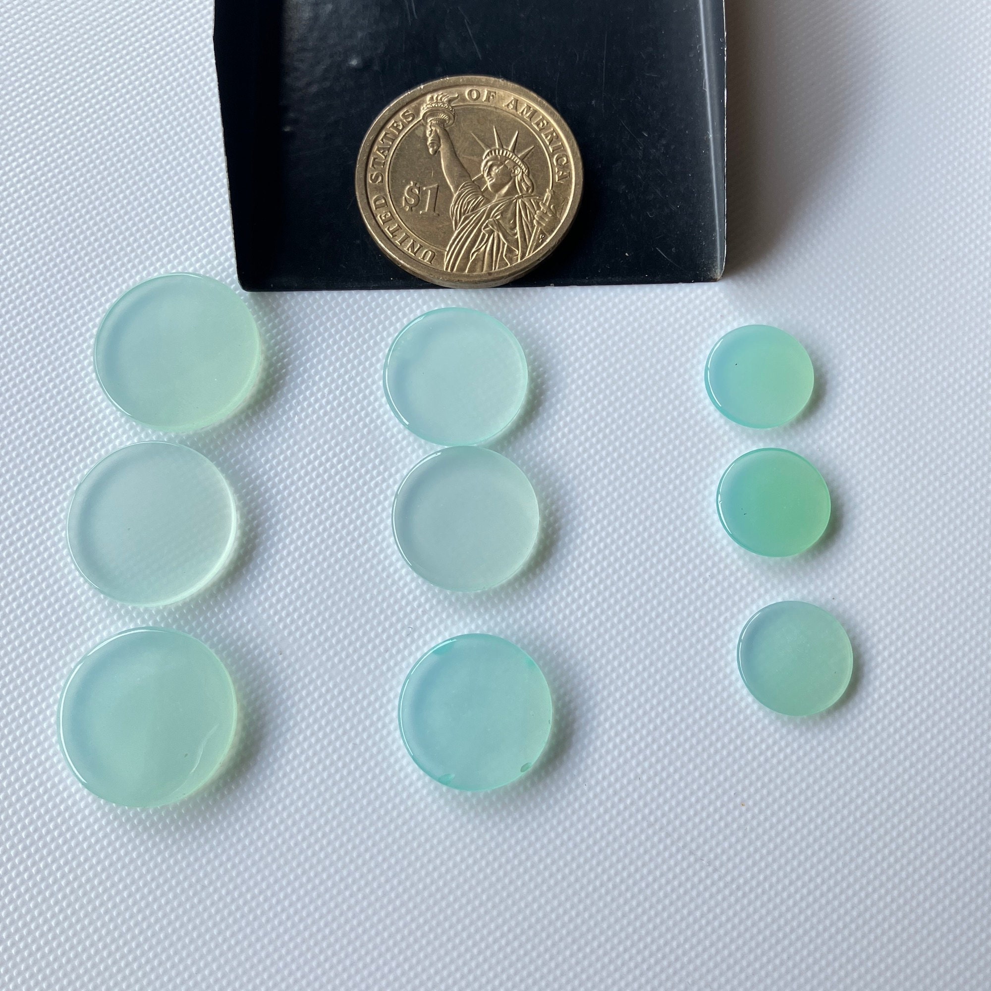 3 Pieces 12mm/16mm/18mm Natural Blue Chalcedony Round Coin Shaped Loose Gemstones Cabochon, Smooth Aqua Chalcedony Coin Stones, Bb62