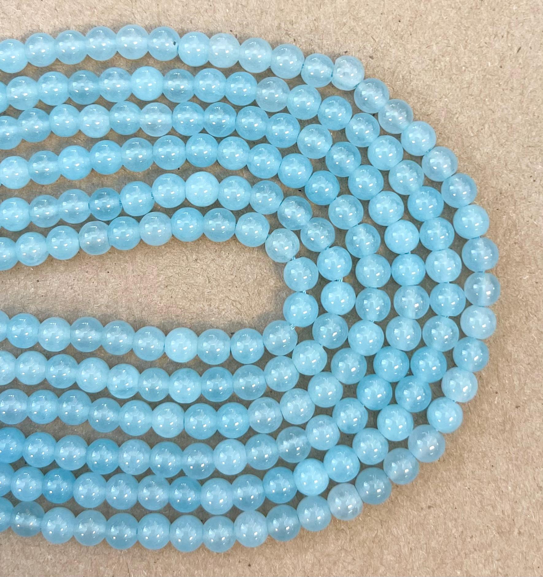 Blue Chalcedony 6mm Smooth Round Gemstone Bead--15.5 Inch Strand