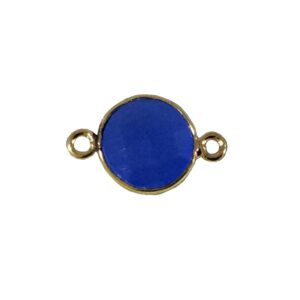 Gold Plated Blue Chalcedony Bezel Connector: 10mm Round Coin