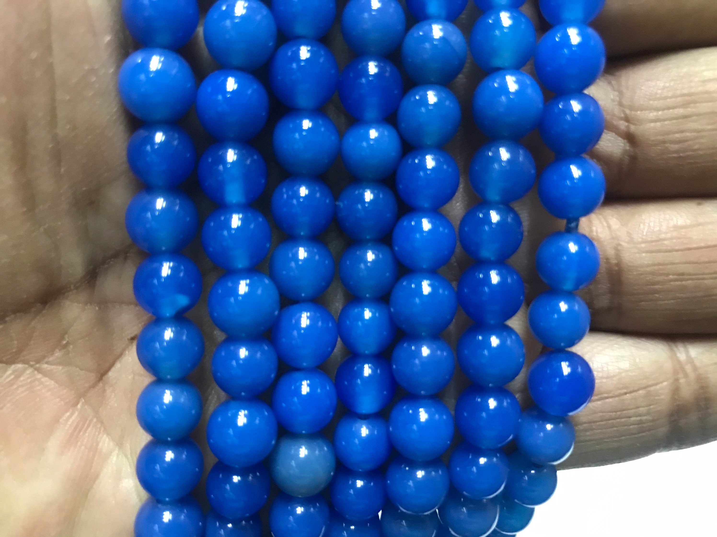 Heated Blue Chalcedony 6mm 1mm Hole /6mm Blue Chalcedony Beads/round Shape Blue Chalcedony With 1mm Hole/blue Chalcedony //15”line//heated/