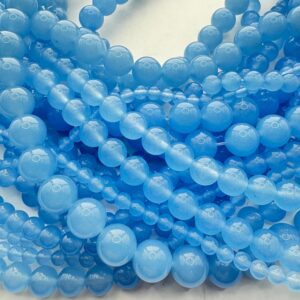 Light Blue Chalcedony Gemstone Beads.  15" strand high quality round beads, available 4-10mm. Blue “Jade”.