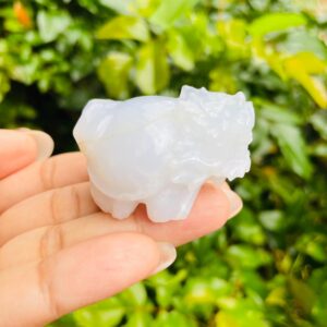 Blue Chalcedony Crystal Dragon Turtle: Carved Mythical Stone (48g, 45x25x35mm)