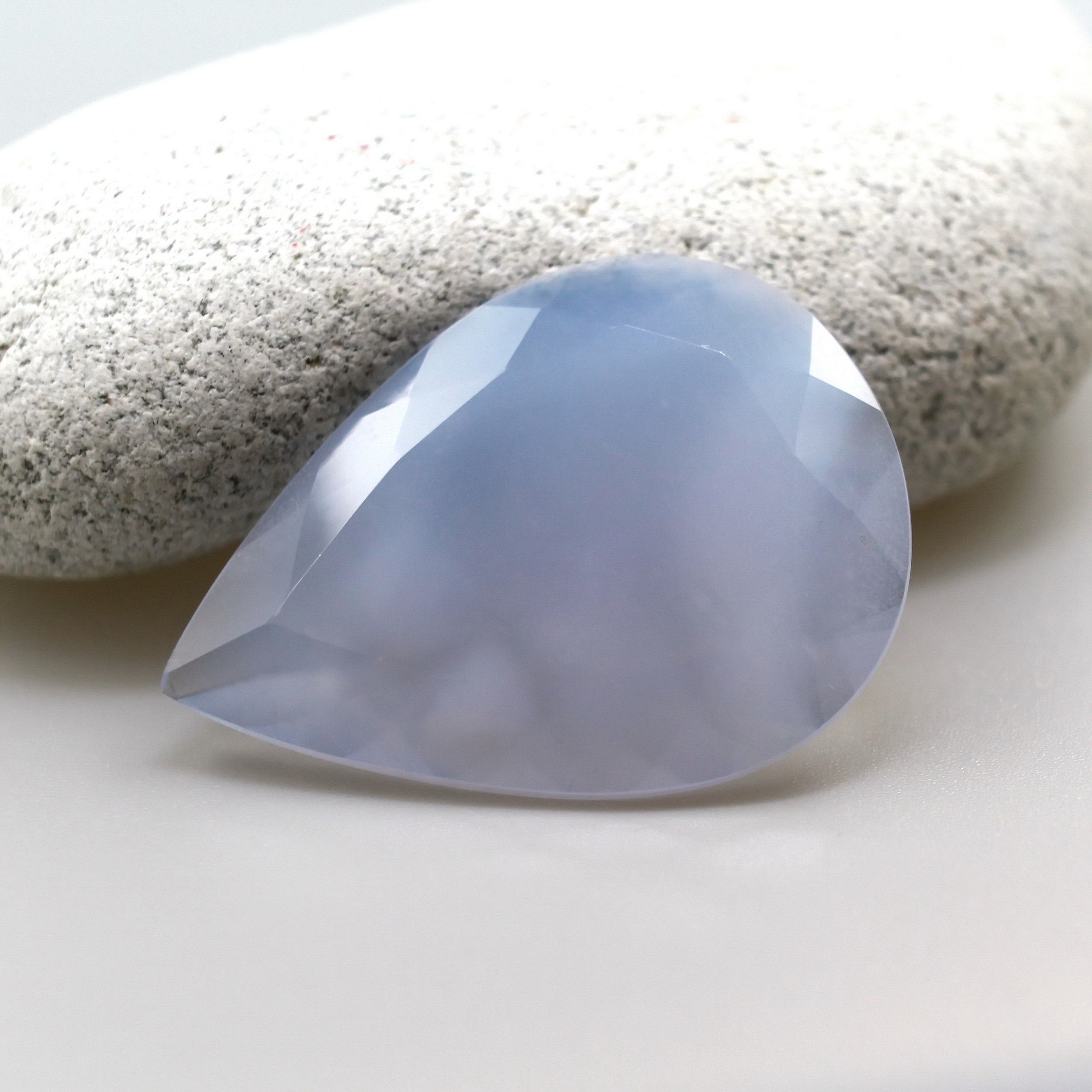 Faceted Aqua Blue Chalcedony Pear Cut Gemstone 30.32ct Natural Loose Stone For Jewelry 25x34mm Faceted Aqua Blue Chalcedony Pear Cut Gemstone 30.32ct Natural Loose Stone For Jewelry 25x34mm